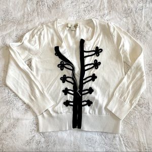 Forever 21 White Zip Cardigan With Black And White